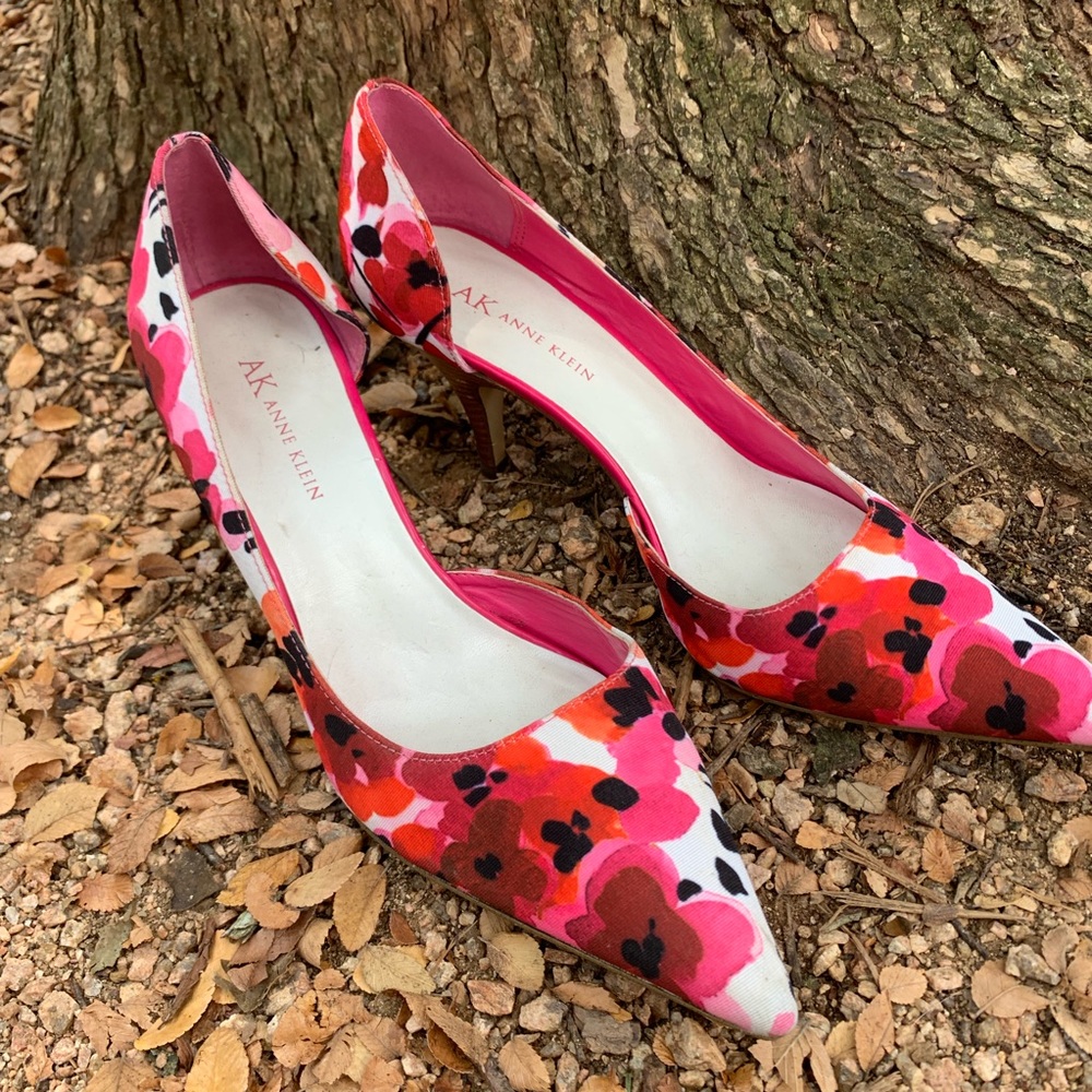 Anne Klein Pink and Red Floral Heels